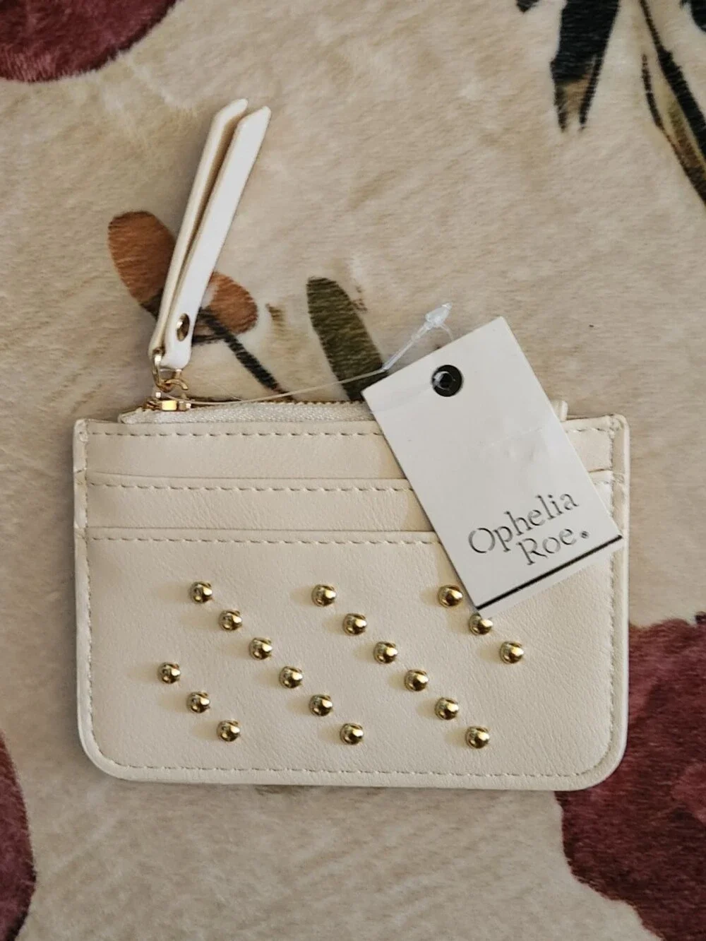 Ophelia Roe-Cream Card Holder With Gold Studs